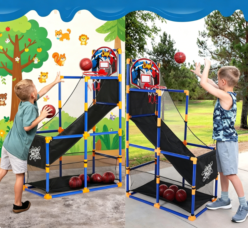 Arcade Basketball Game Set with 4 Balls and Hoop