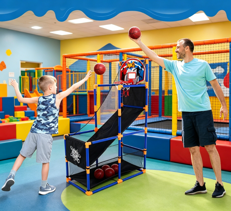 Arcade Basketball Game Set with 4 Balls and Hoop