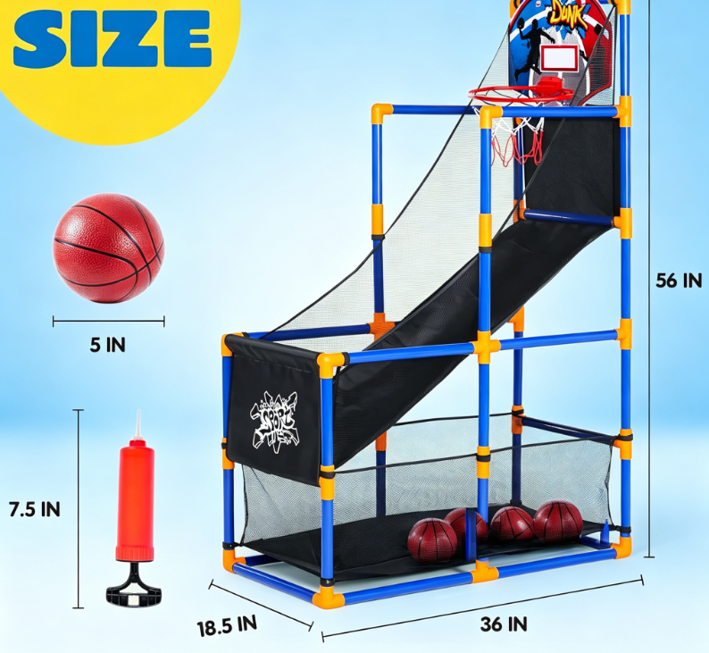Arcade Basketball Game Set with 4 Balls and Hoop