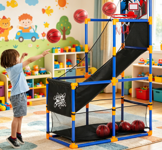 Arcade Basketball Game Set with 4 Balls and Hoop
